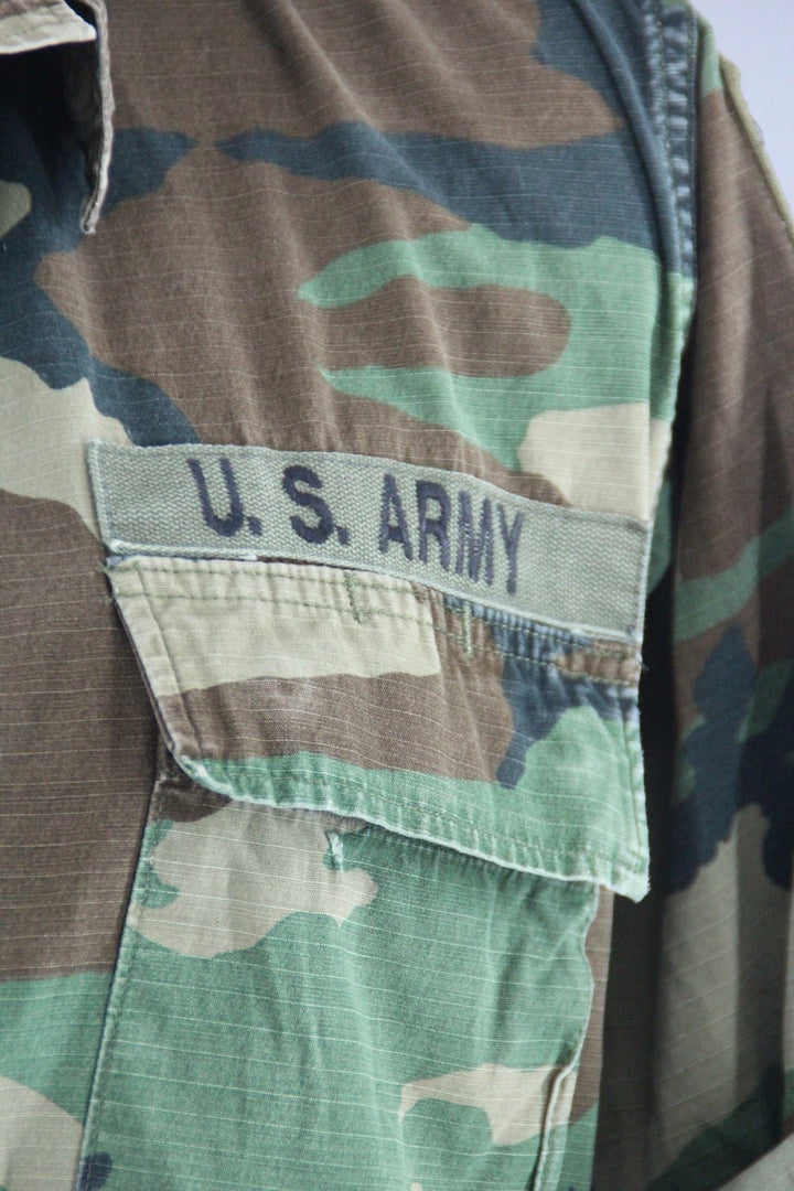 Vintage Army Camouflage Military Jacket with Pink Floral Embroidery - ThisBlueBird