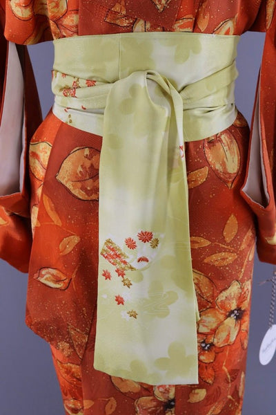 Vintage Autumn Orange Silk Kimono Robe-ThisBlueBird - Modern Vintage