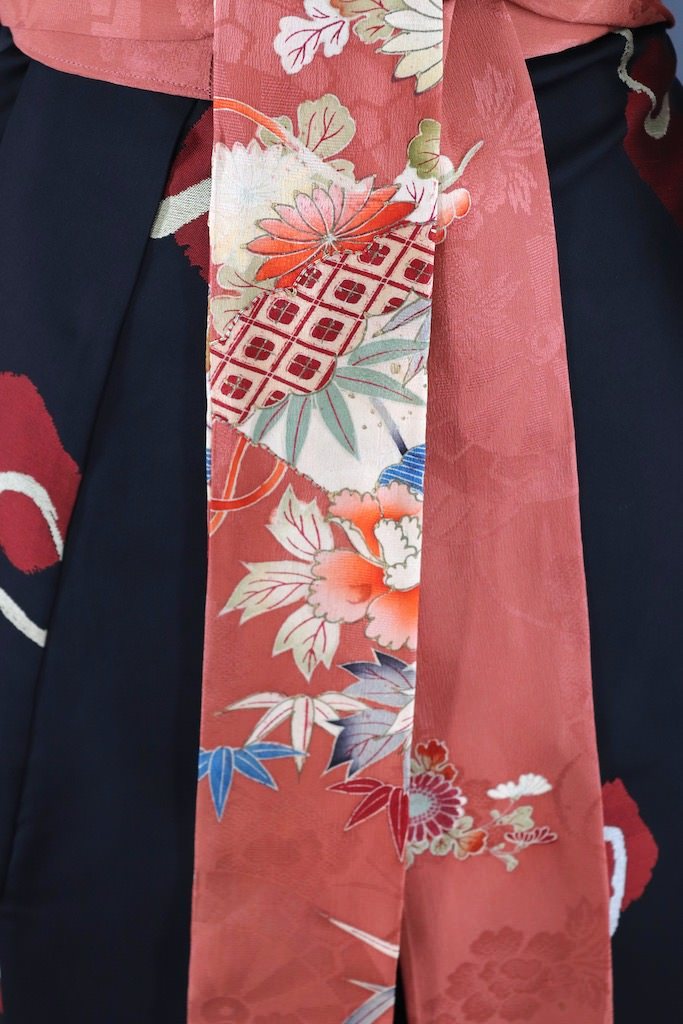 Vintage Black Abstract Floral Silk Kimono Robe-ThisBlueBird - Modern Vintage