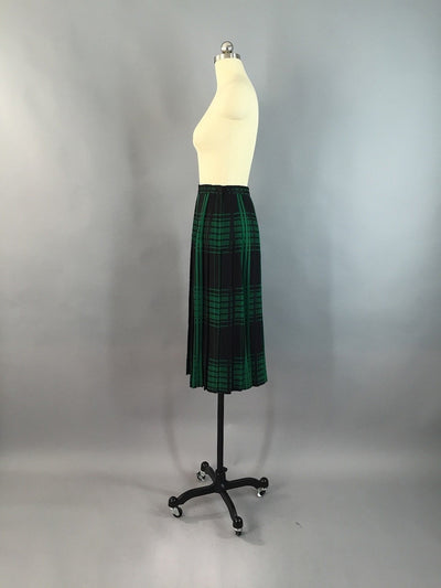 Vintage Black and Green Wool Plaid Skirt - ThisBlueBird