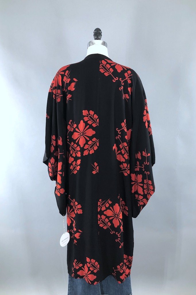 Vintage Black and Red Silk Kimono Coat-ThisBlueBird - Modern Vintage