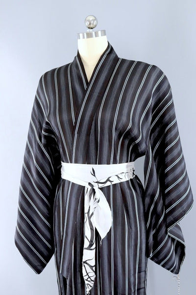 Vintage Black & Blue Stripes Kimono-ThisBlueBird - Modern Vintage