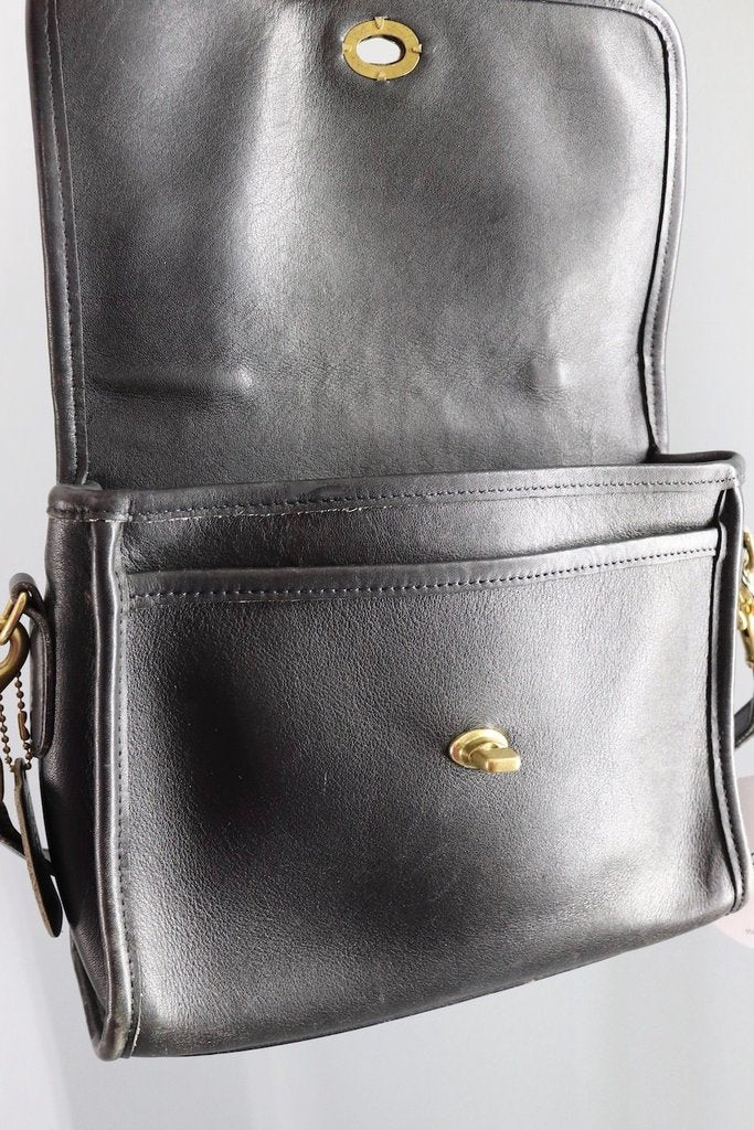 Sale Vintage Coach Court Bag in Black Leather With Brass 