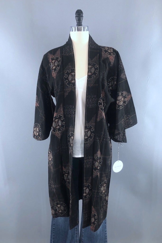 Vintage Black Cotton Kimono Cardigan-ThisBlueBird - Modern Vintage