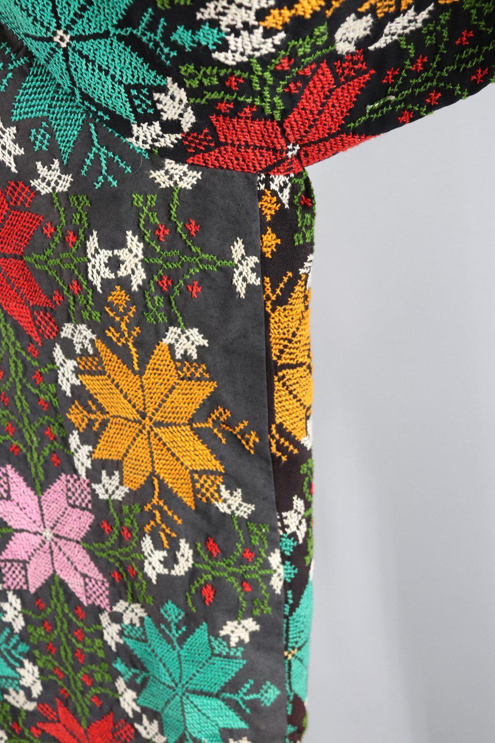 Vintage Black Cross Stitch Embroidered Jacket - ThisBlueBird