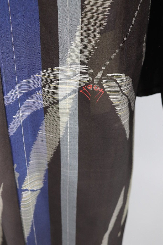 Vintage Black Dragonflies Silk Kimono Robe-ThisBlueBird - Modern Vintage