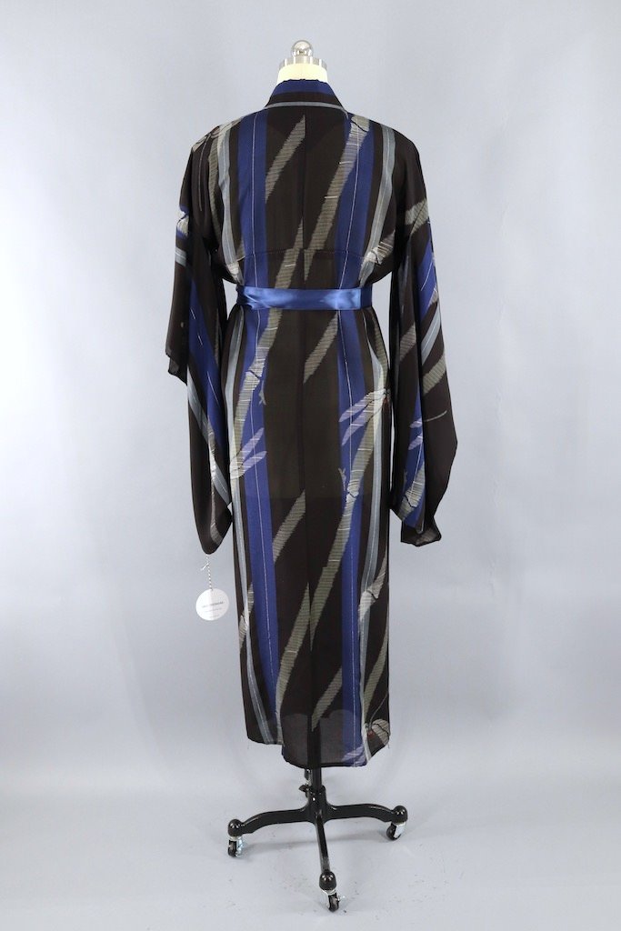 Vintage Black Dragonflies Silk Kimono Robe-ThisBlueBird - Modern Vintage