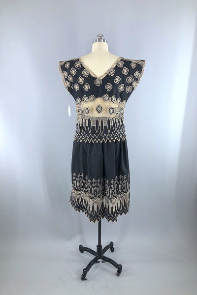Vintage Black Embroidered Lace Top & Skirt Set-ThisBlueBird - Modern Vintage
