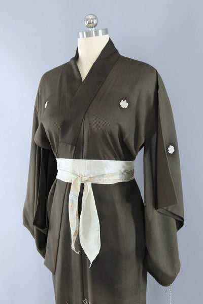 Vintage Black Fans Silk Kimono Robe-ThisBlueBird - Modern Vintage