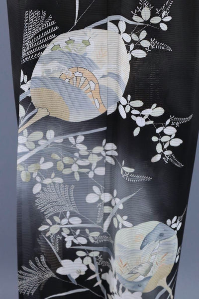 Vintage Black Fans Silk Kimono Robe-ThisBlueBird - Modern Vintage