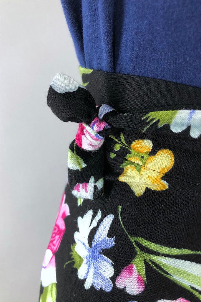 Vintage Black Floral Print Wrap Skirt-ThisBlueBird