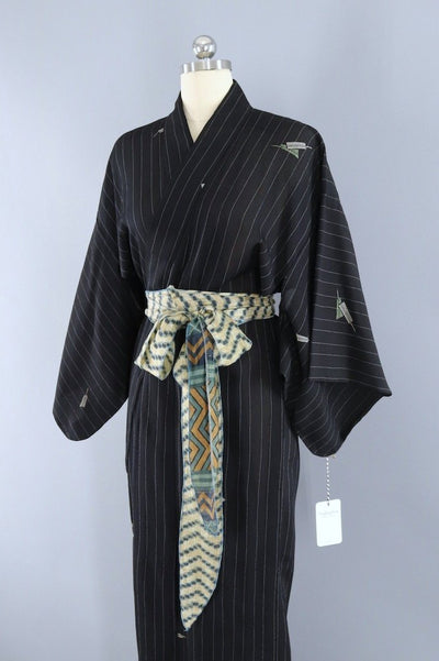 Vintage Black Georgette Feathers Kimono-ThisBlueBird - Modern Vintage
