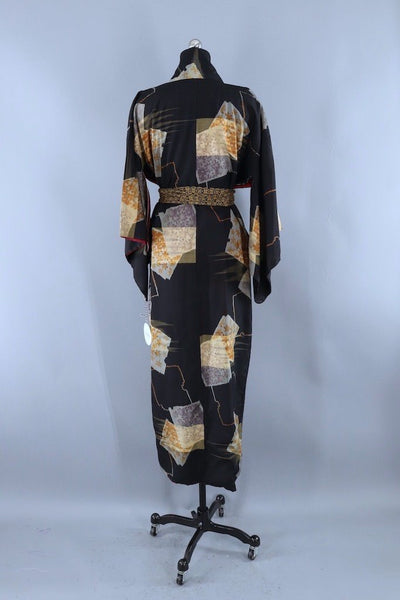 Vintage Black Gold Ikat Kimono Robe-ThisBlueBird - Modern Vintage