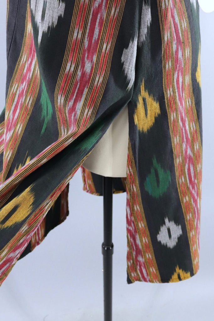 Vintage Black Ikat Caftan Tunic Dress - ThisBlueBird