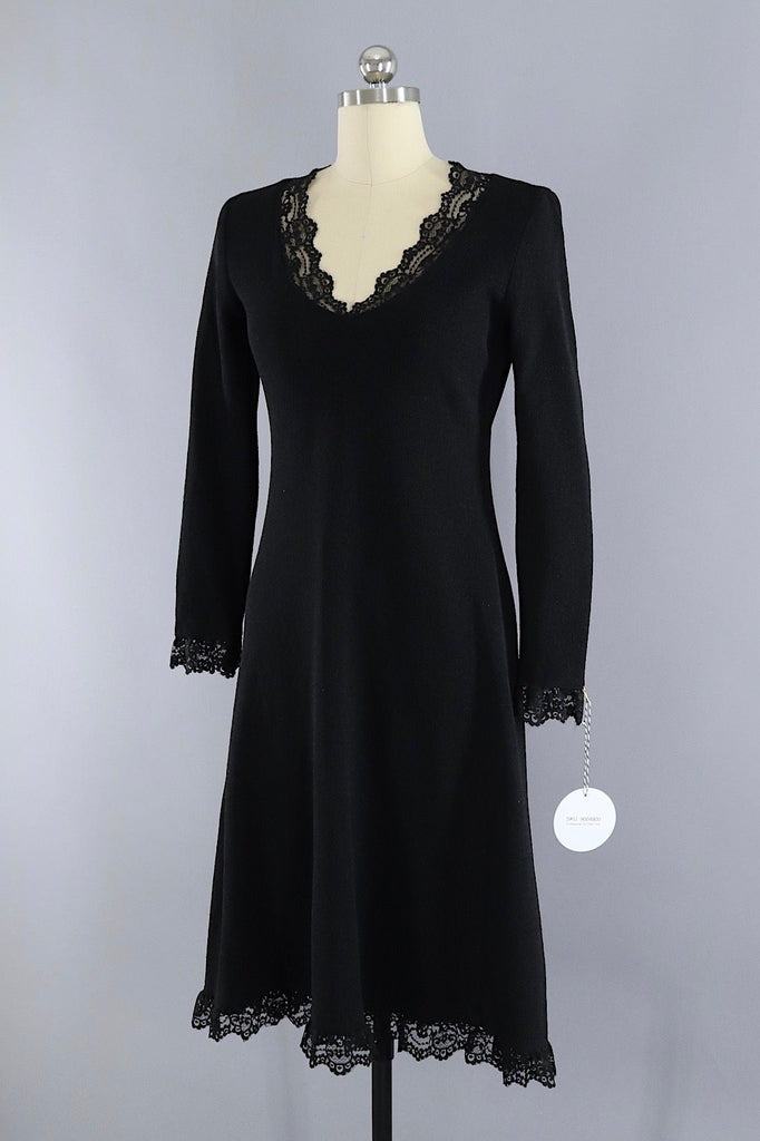 Vintage Black Knit Sweater Dress / Burdine's Sunshine Fashions - ThisBlueBird