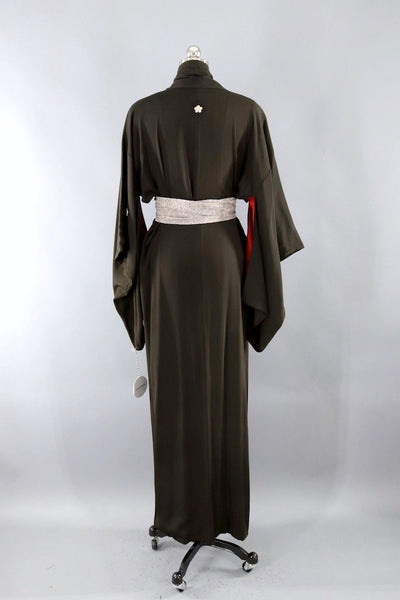 Vintage Black Lily Silk Kimono Robe-ThisBlueBird