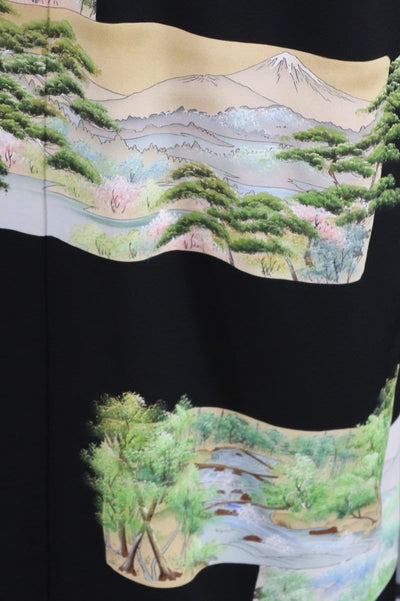 Vintage Black Mountain Landscape Silk Kimono Robe-ThisBlueBird - Modern Vintage