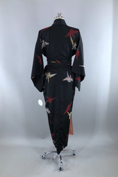 Vintage Black Origami Silk Kimono Robe-ThisBlueBird - Modern Vintage
