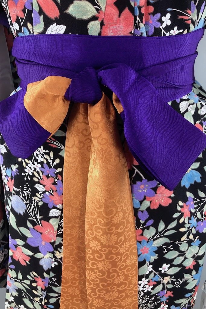 Vintage Black &amp; Purple Floral Silk Kimono Robe-ThisBlueBird - Modern Vintage