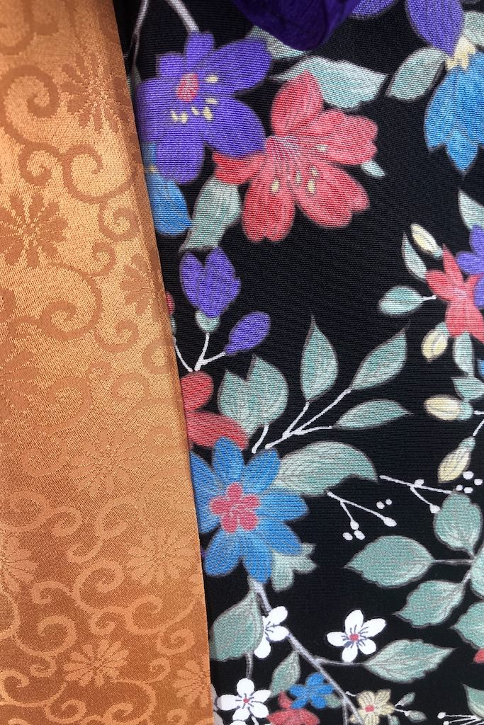 Vintage Black &amp; Purple Floral Silk Kimono Robe-ThisBlueBird - Modern Vintage