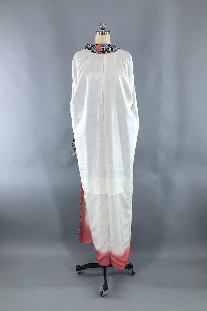 Vintage Black &amp; Purple Floral Silk Kimono Robe-ThisBlueBird - Modern Vintage