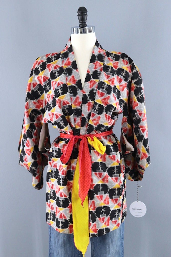 Vintage Black &amp; Red Ikat Kimono Cardigan-ThisBlueBird - Modern Vintage