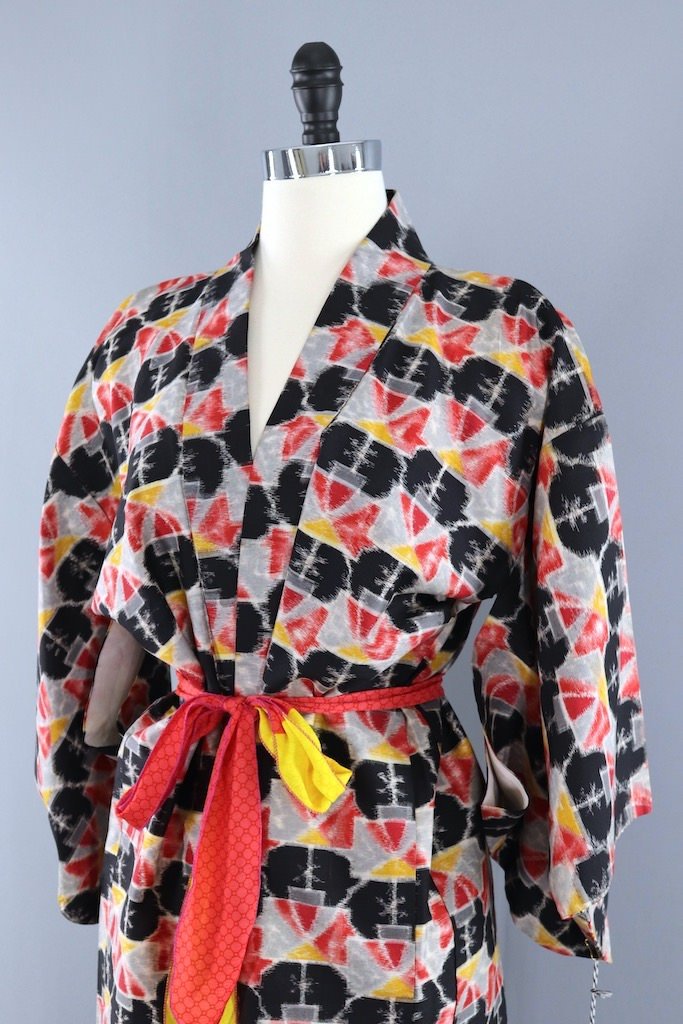Vintage Black &amp; Red Ikat Kimono Cardigan-ThisBlueBird - Modern Vintage