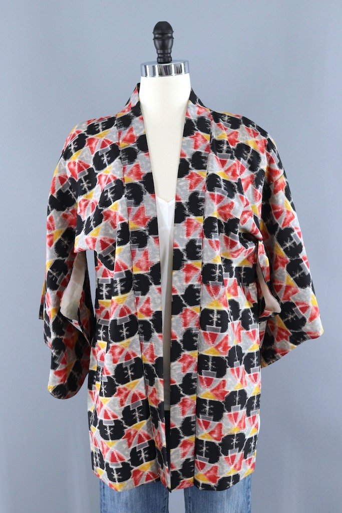 Vintage Black &amp; Red Ikat Kimono Cardigan-ThisBlueBird - Modern Vintage