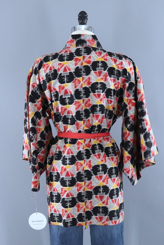 Vintage Black &amp; Red Ikat Kimono Cardigan-ThisBlueBird - Modern Vintage