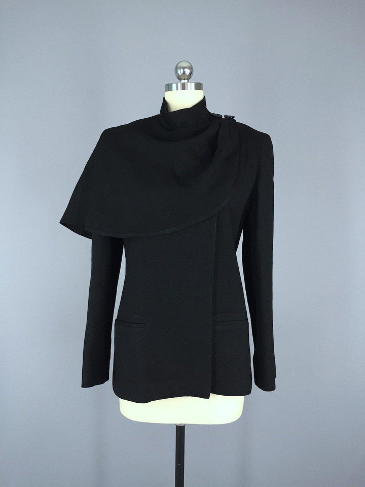 Vintage Black Riding Jacket / Caplet - ThisBlueBird