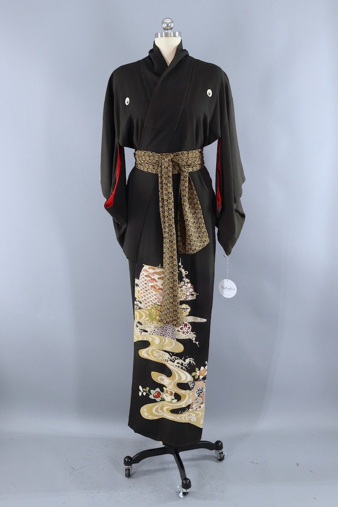 Vintage Black Sailboats Kimono Robe ThisBlueBird
