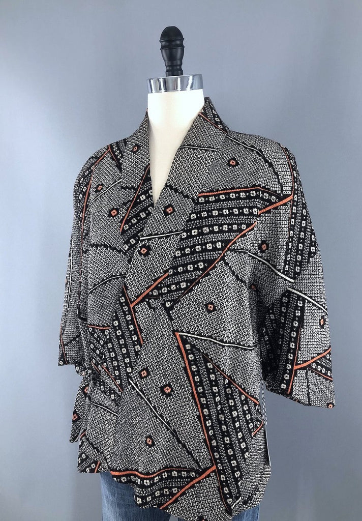 Vintage Black Shibori Silk Kimono Jacket-ThisBlueBird - Modern Vintage