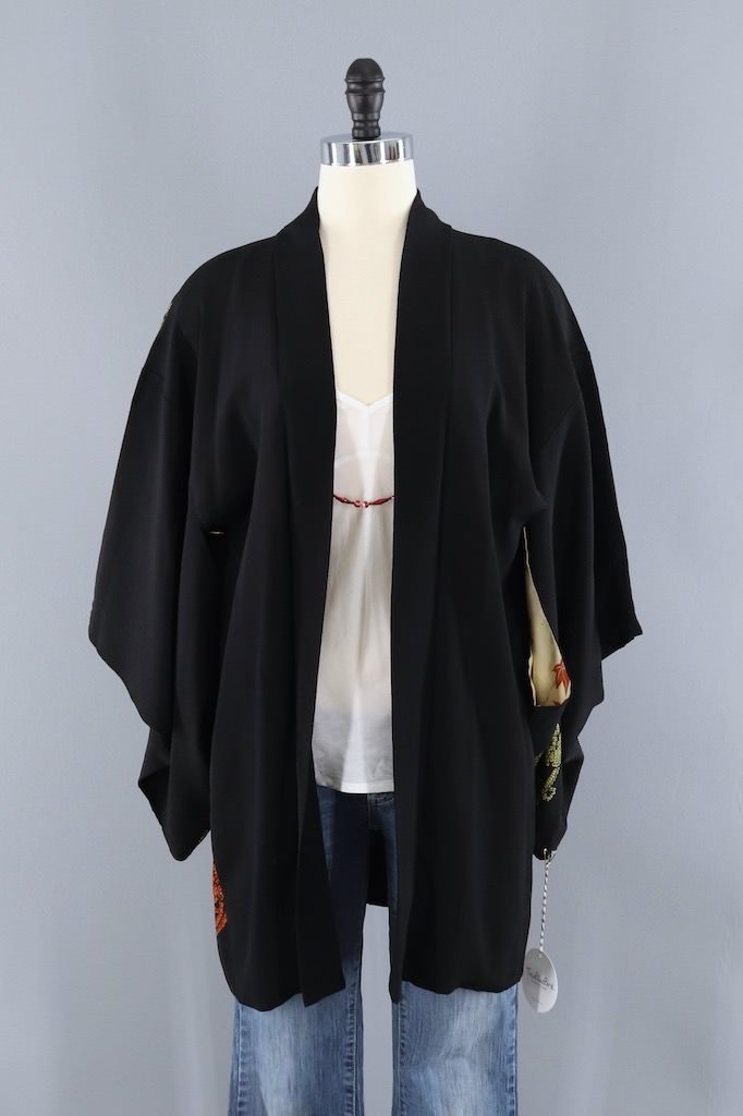 Vintage Black Silk Kimono Cardigan ThisBlueBird