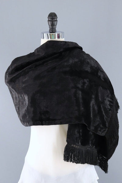 Vintage Black Velvet Kimono Shawl Wrap-ThisBlueBird - Modern Vintage