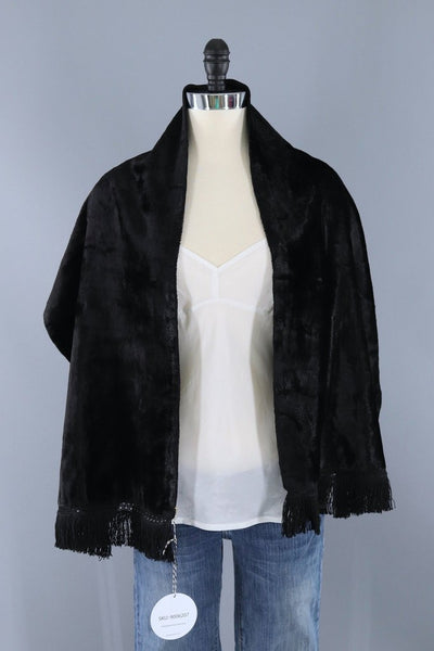Vintage Black Velvet Kimono Shawl Wrap-ThisBlueBird - Modern Vintage