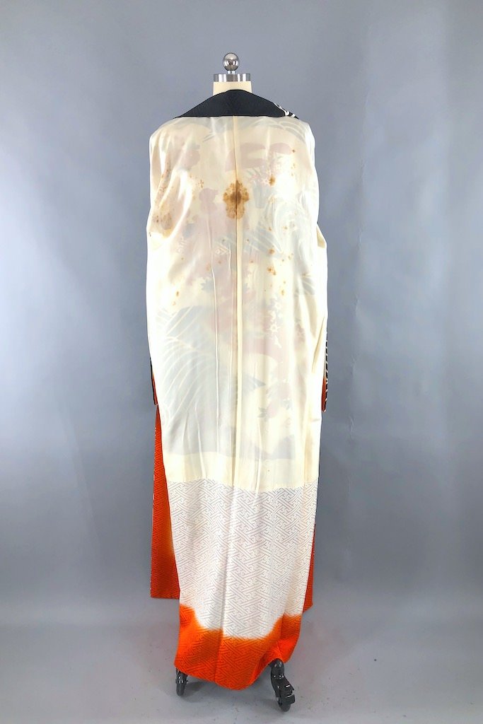 Vintage Black Waves Silk Kimono Robe-ThisBlueBird - Modern Vintage
