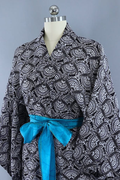 Vintage Black& White Cotton Yukata Kimono ThisBlueBird