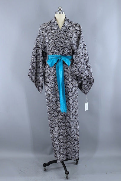 Vintage Black& White Cotton Yukata Kimono ThisBlueBird