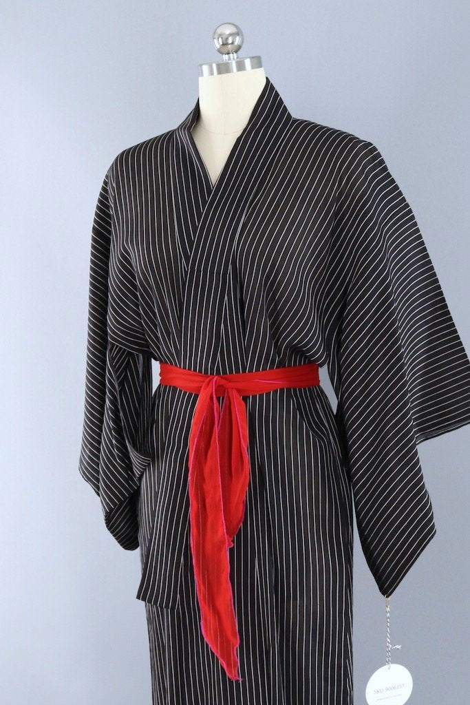 Vintage Black &amp; White Striped Kimono-ThisBlueBird - Modern Vintage