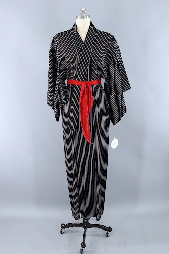 Vintage Black &amp; White Striped Kimono-ThisBlueBird - Modern Vintage