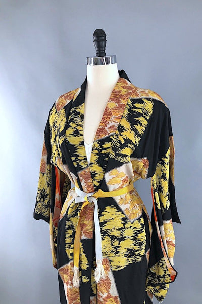 Vintage Black & Yellow Trees Kimono Cardigan-ThisBlueBird