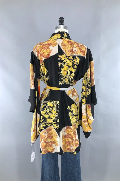 Vintage Black & Yellow Trees Kimono Cardigan-ThisBlueBird