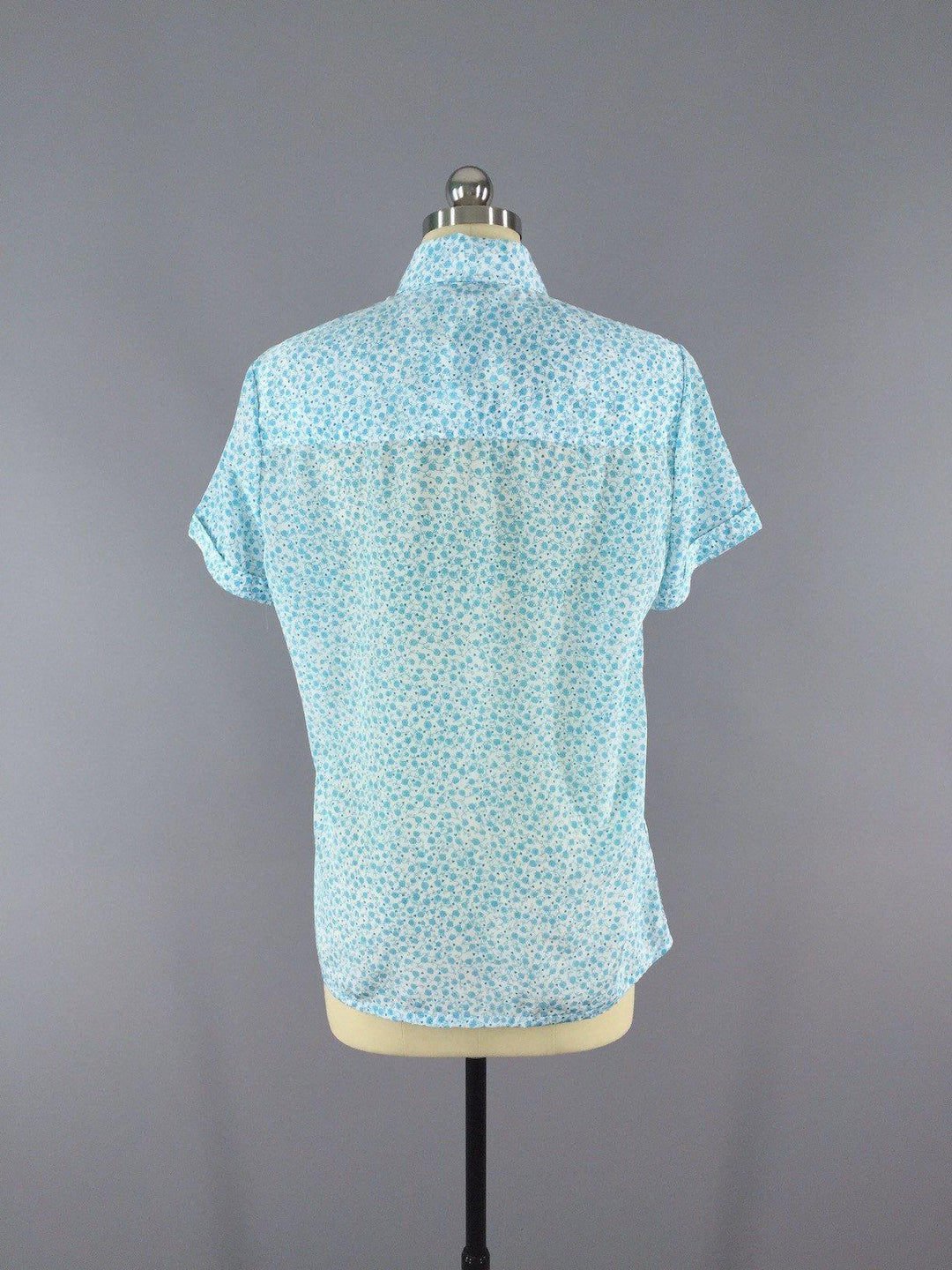 Vintage Blouse / Aqua Floral Print - ThisBlueBird
