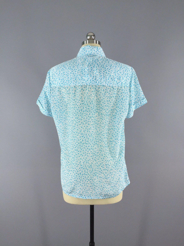 Vintage Blouse / Aqua Floral Print - ThisBlueBird