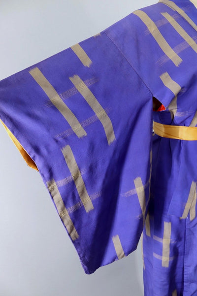 Vintage Blue and Gold Hashtag Silk Kimono Robe - ThisBlueBird