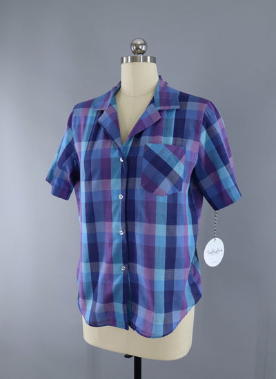 Vintage Blue and Purple Plaid Shirt - ThisBlueBird
