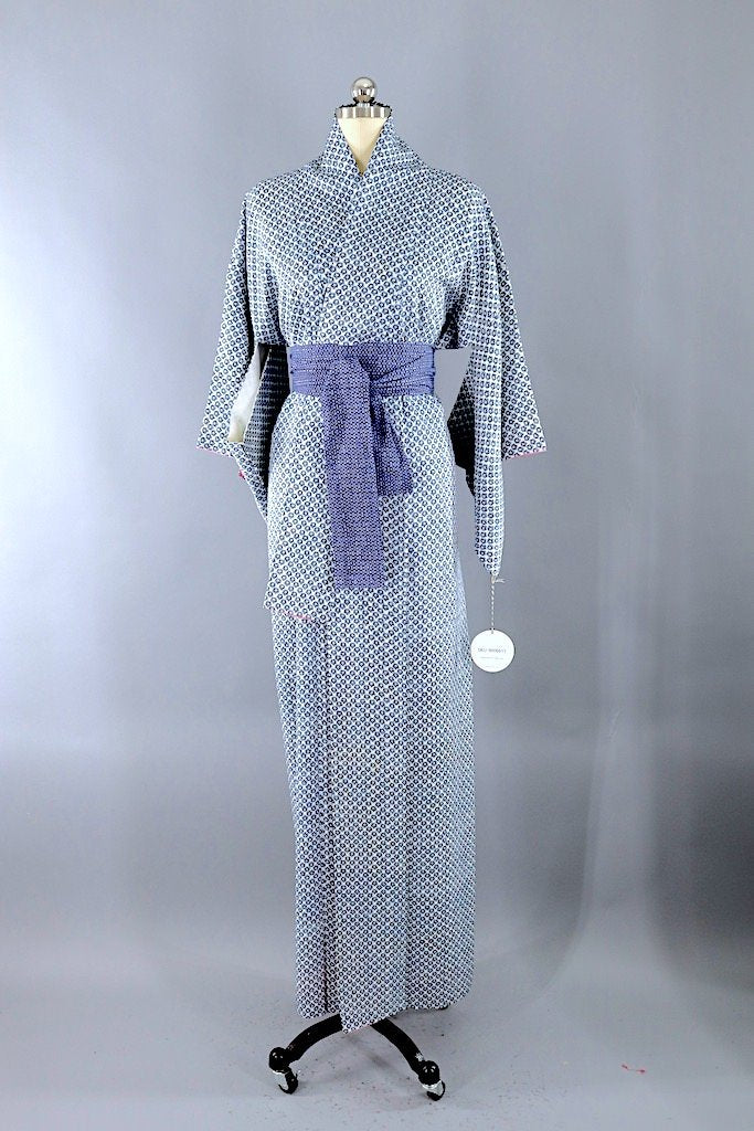 Vintage Blue and White Floral Kimono Robe-ThisBlueBird - Modern Vintage
