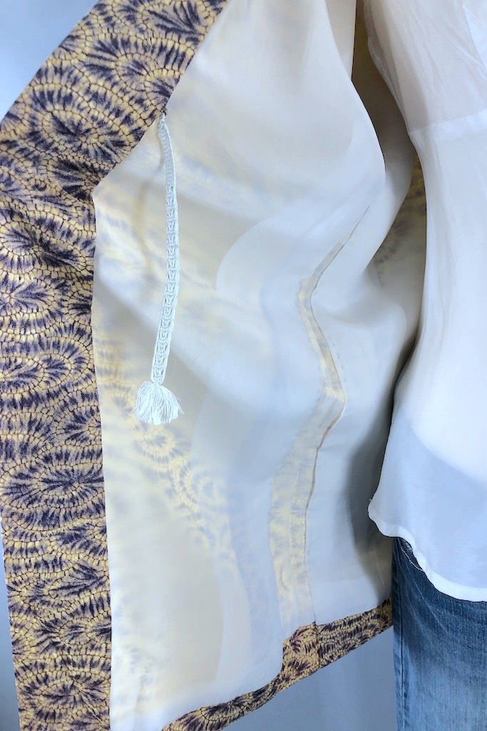 Vintage Blue and Yellow Shibori Silk Kimono Cardigan-ThisBlueBird - Modern Vintage