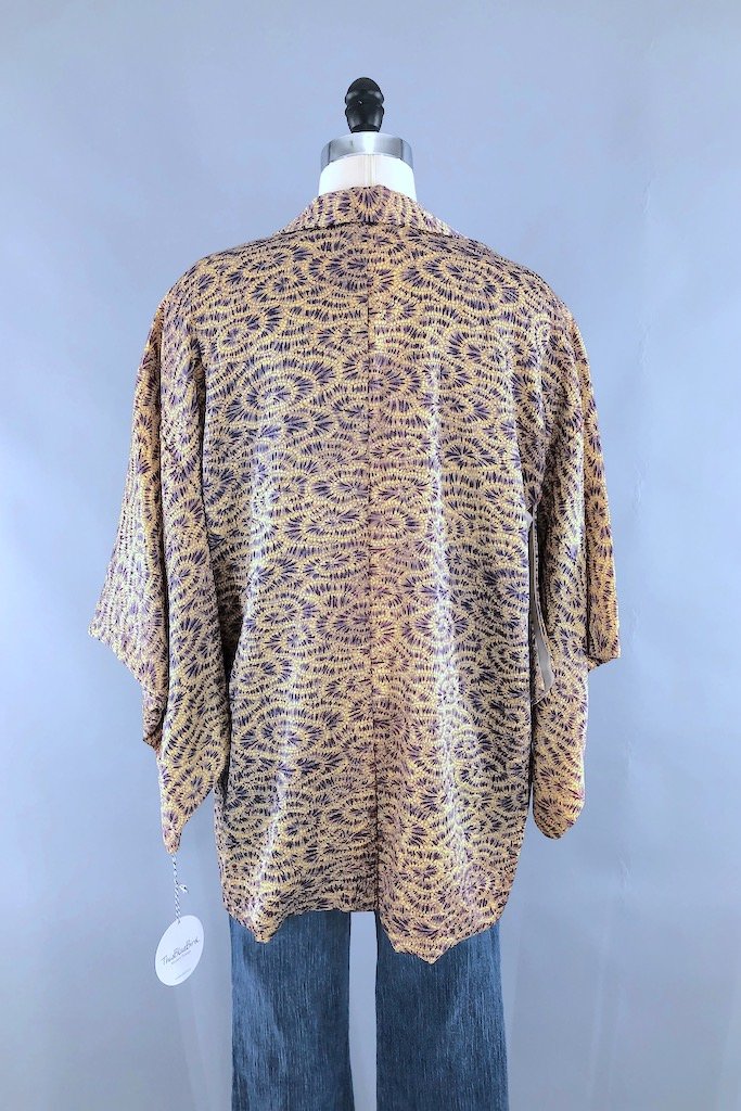 Vintage Blue and Yellow Shibori Silk Kimono Cardigan-ThisBlueBird - Modern Vintage
