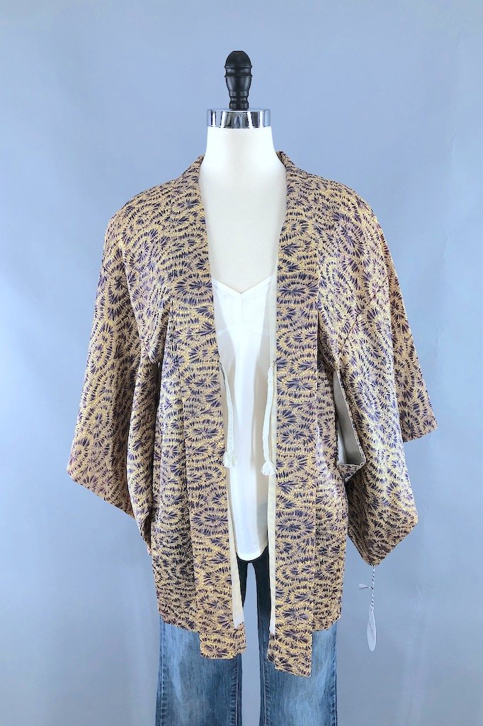 Vintage Blue and Yellow Shibori Silk Kimono Cardigan-ThisBlueBird - Modern Vintage